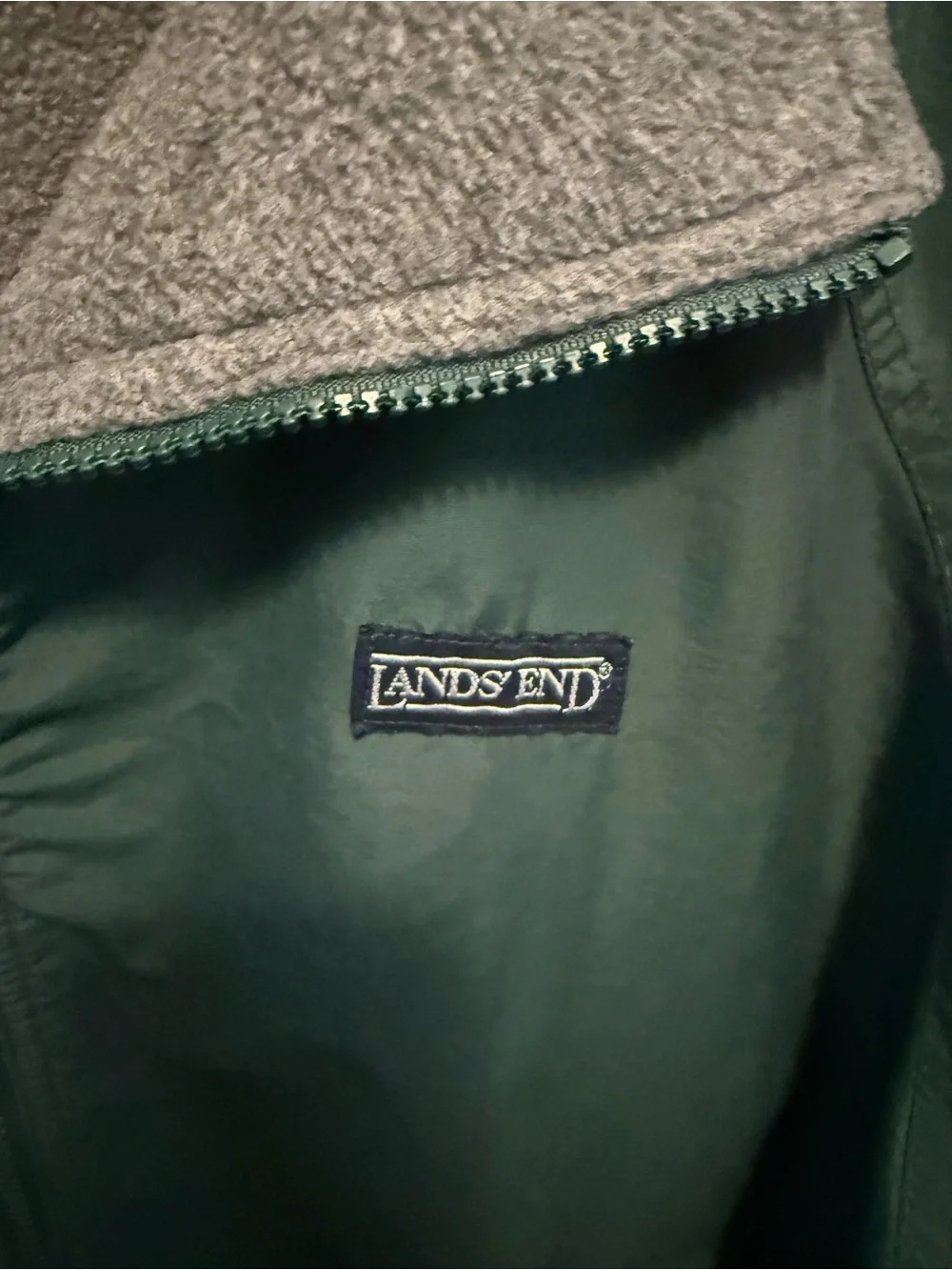 Lands' End Dark Green Jacket with Gray Fleece Lining